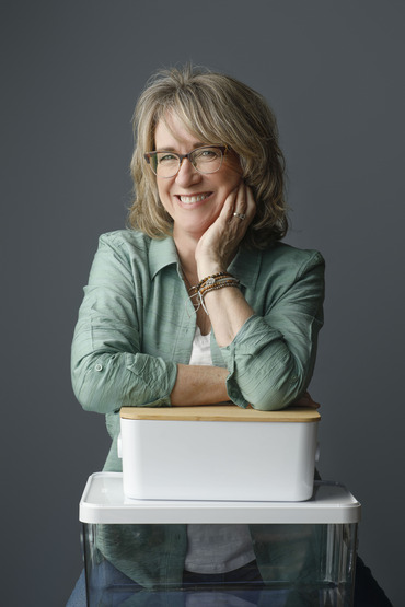 Joanie With Organizing Bin