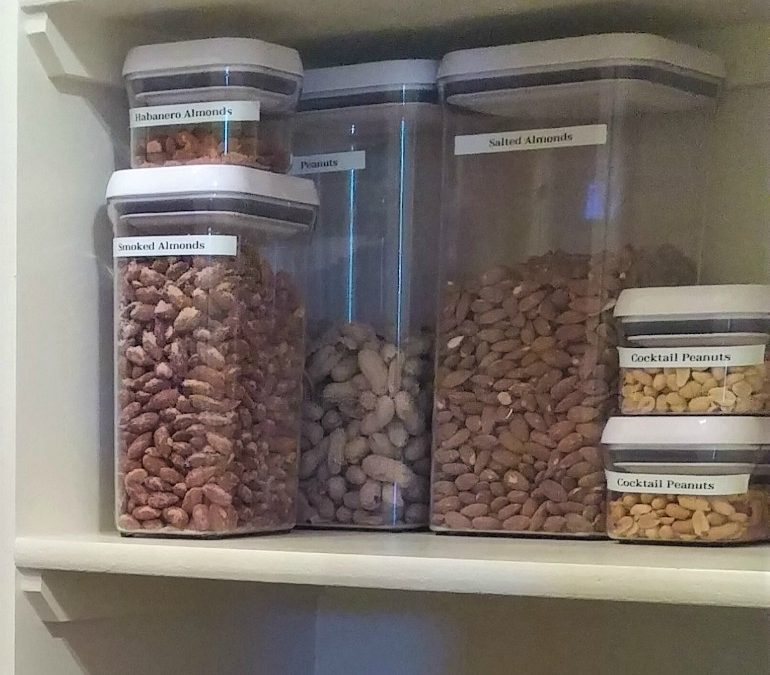 Food Containers on Pantry Shelf